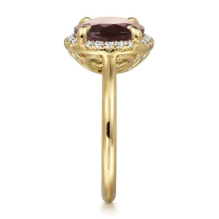 Discount Gabriel & Co. 14K Yellow Gold Diamond and Oval Shape Garnet Ladies Ring With Flower Pattern Gallery