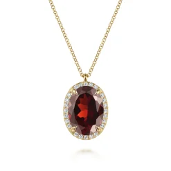 Online Gabriel & Co. 14K Yellow Gold Diamond and Oval Shape Garnet Necklace With Flower Pattern J-Back