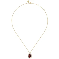 Online Gabriel & Co. 14K Yellow Gold Diamond and Oval Shape Garnet Necklace With Flower Pattern J-Back
