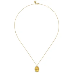 Outlet Gabriel & Co. 14K Yellow Gold Diamond and Oval Shape Citrine Necklace With Flower Pattern J-Back
