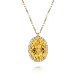 Outlet Gabriel & Co. 14K Yellow Gold Diamond and Oval Shape Citrine Necklace With Flower Pattern J-Back