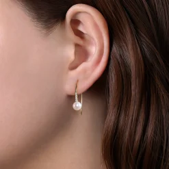 Best Gabriel & Co. 14K Yellow Gold Diamond and Pearl Fish Wire Drop Earrings
