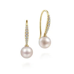 Sale Gabriel & Co. 14K Yellow Gold Diamond and Pearl Fish Wire Drop Earrings