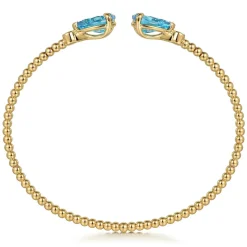 Best Gabriel & Co. 14K Yellow Gold Diamond and Pear Shape Blue Topaz Bujukan Bangle