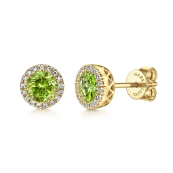 Best Gabriel & Co. 14K Yellow Gold Diamond and Peridot Halo Stud Earrings