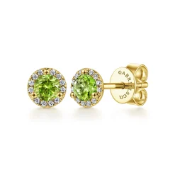 Outlet Gabriel & Co. 14K Yellow Gold Diamond and Peridot Halo Stud Earrings