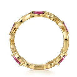 Sale Gabriel & Co. 14K Yellow Gold Diamond and Ruby Filigree Pattern Stackable Ladies Ring