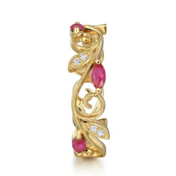 Sale Gabriel & Co. 14K Yellow Gold Diamond and Ruby Filigree Pattern Stackable Ladies Ring