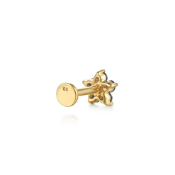 New Gabriel & Co. 14K Yellow Gold Diamond and Sapphire Flower Single Flatback Stud Earring