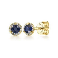 Outlet Gabriel & Co. 14K Yellow Gold Diamond and Sapphire Halo Stud Earrings