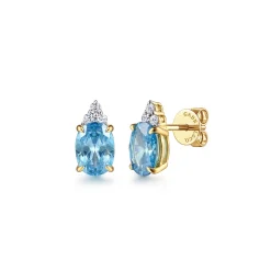 Discount Gabriel & Co. 14K Yellow Gold Diamond And Swiss Blue Topaz Stud Earrings