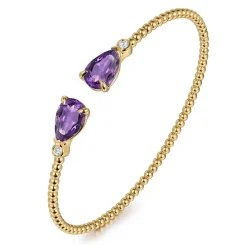 New Gabriel & Co. 14K Yellow Gold Diamond and Swiss Blue Topaz Bangle