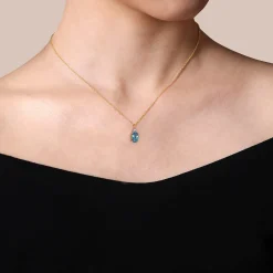 Best Gabriel & Co. 14K Yellow Gold Diamond And Swiss Blue Topaz Pendant Necklace