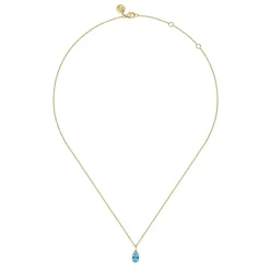 Best Gabriel & Co. 14K Yellow Gold Diamond And Swiss Blue Topaz Pendant Necklace