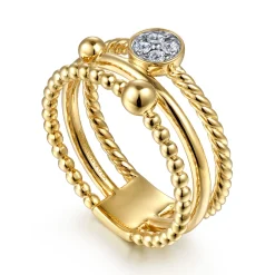 Discount Gabriel & Co. 14K Yellow Gold Diamond and Twisted Rope Bujukan Easy Stackable Ring