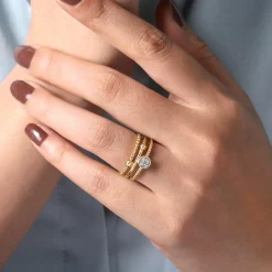 Discount Gabriel & Co. 14K Yellow Gold Diamond and Twisted Rope Bujukan Easy Stackable Ring