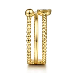 Discount Gabriel & Co. 14K Yellow Gold Diamond and Twisted Rope Bujukan Easy Stackable Ring