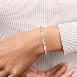 Discount Gabriel & Co. 14K Yellow Gold Diamond and White Mother Pearl Bangle