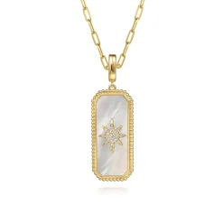 Discount Gabriel & Co. 14K Yellow Gold Diamond and White Mother of Pearl Bujukan Medallion Pendant With Detachable Bail