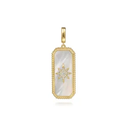 Discount Gabriel & Co. 14K Yellow Gold Diamond and White Mother of Pearl Bujukan Medallion Pendant With Detachable Bail