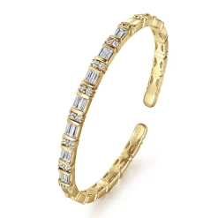 Discount Gabriel & Co. 14K Yellow Gold Diamond Baguette Station Bangle