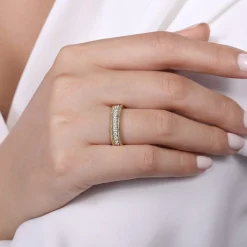 Outlet Gabriel & Co. 14K Yellow Gold Diamond Band Stackable with Twisted Rope Border