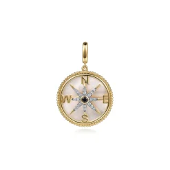 Best Gabriel & Co. 14K Yellow Gold Diamond Blue Sapphire 24mm Compass Medallion Pendant With Detachable Bail