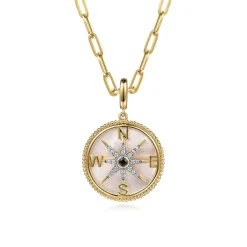 Best Gabriel & Co. 14K Yellow Gold Diamond Blue Sapphire 24mm Compass Medallion Pendant With Detachable Bail