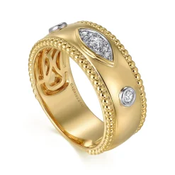 Hot Gabriel & Co. 14K Yellow Gold Diamond Bujukan Wide Band Ladies Ring