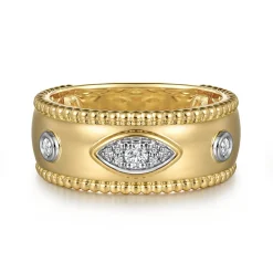 Hot Gabriel & Co. 14K Yellow Gold Diamond Bujukan Wide Band Ladies Ring