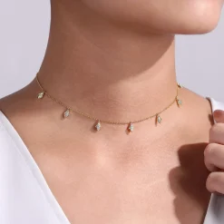 New Gabriel & Co. 14K Yellow Gold Diamond Choker Necklace with Diamond Kite Drops