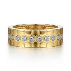 Outlet Gabriel & Co. 14K Yellow Gold Diamond Cigar Band with Hexagon Pattern