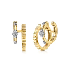 Discount Gabriel & Co. 14K Yellow Gold Diamond Clover and Diamond Cut Texture Stuggies Earrings