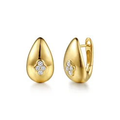 New Gabriel & Co. 14K Yellow Gold Diamond Clover Huggie Earrings