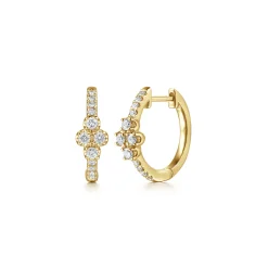 Best Gabriel & Co. 14K Yellow Gold Diamond Clover Huggie Earrings