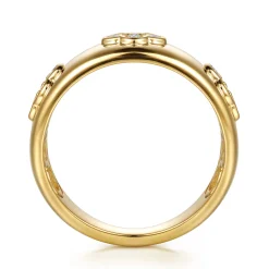 New Gabriel & Co. 14K Yellow Gold Diamond Clover Station Wide Band Ring