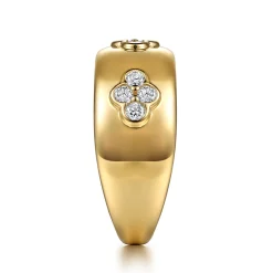 New Gabriel & Co. 14K Yellow Gold Diamond Clover Station Wide Band Ring