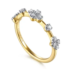Sale Gabriel & Co. 14K Yellow Gold Diamond Clover Station Stackable Ring