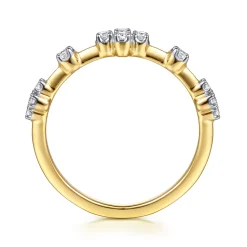 Sale Gabriel & Co. 14K Yellow Gold Diamond Clover Station Stackable Ring
