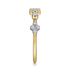 Sale Gabriel & Co. 14K Yellow Gold Diamond Clover Station Stackable Ring