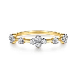 Sale Gabriel & Co. 14K Yellow Gold Diamond Clover Station Stackable Ring