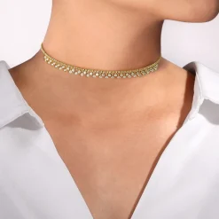 Clearance Gabriel & Co. 14K Yellow Gold Diamond Clusters Bujukan Beaded Choker Necklace