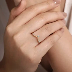 New Gabriel & Co. 14K Yellow Gold Diamond Cluster Chevron Ring
