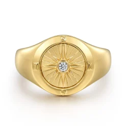 Hot Gabriel & Co. 14K Yellow Gold Diamond Compass Signet Ring