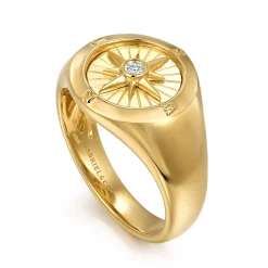 Hot Gabriel & Co. 14K Yellow Gold Diamond Compass Signet Ring