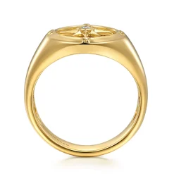 Hot Gabriel & Co. 14K Yellow Gold Diamond Compass Signet Ring