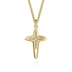 Clearance Gabriel & Co. 14K Yellow Gold Diamond Cross Pendant