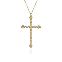 Discount Gabriel & Co. 14K Yellow Gold Diamond Cross Pendant Necklace