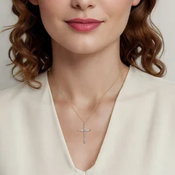 Sale Gabriel & Co. 14K Yellow Gold Diamond Cross Pendant Necklace-Bujukan