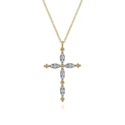 Sale Gabriel & Co. 14K Yellow Gold Diamond Cross Pendant Necklace-Bujukan